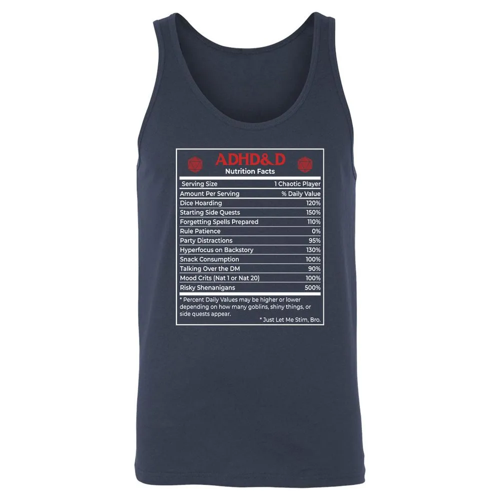 ADHD&D Nutrition Facts Unisex Jersey Tank - Navy - 2
