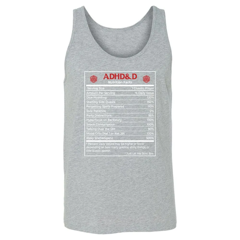 ADHD&D Nutrition Facts Unisex Jersey Tank - Athletic Heather - 4