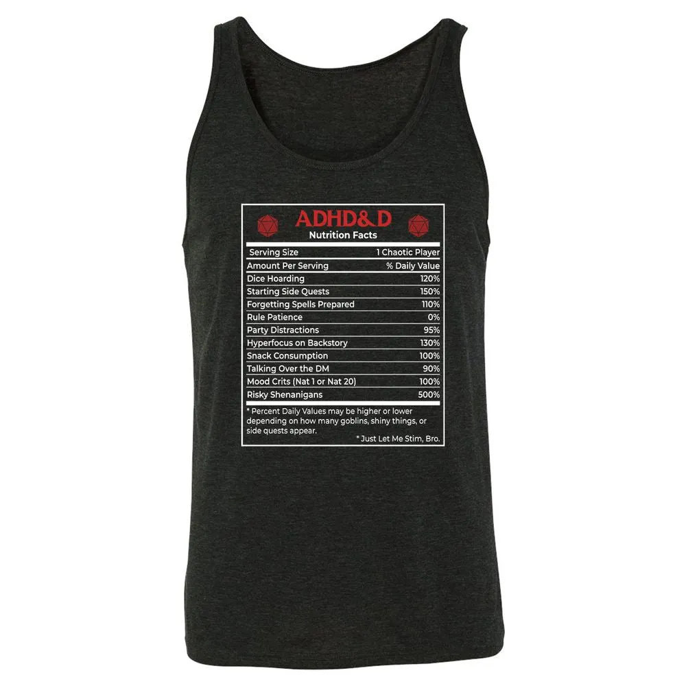 ADHD&D Nutrition Facts Unisex Jersey Tank - Charcoal Black Triblend - 5