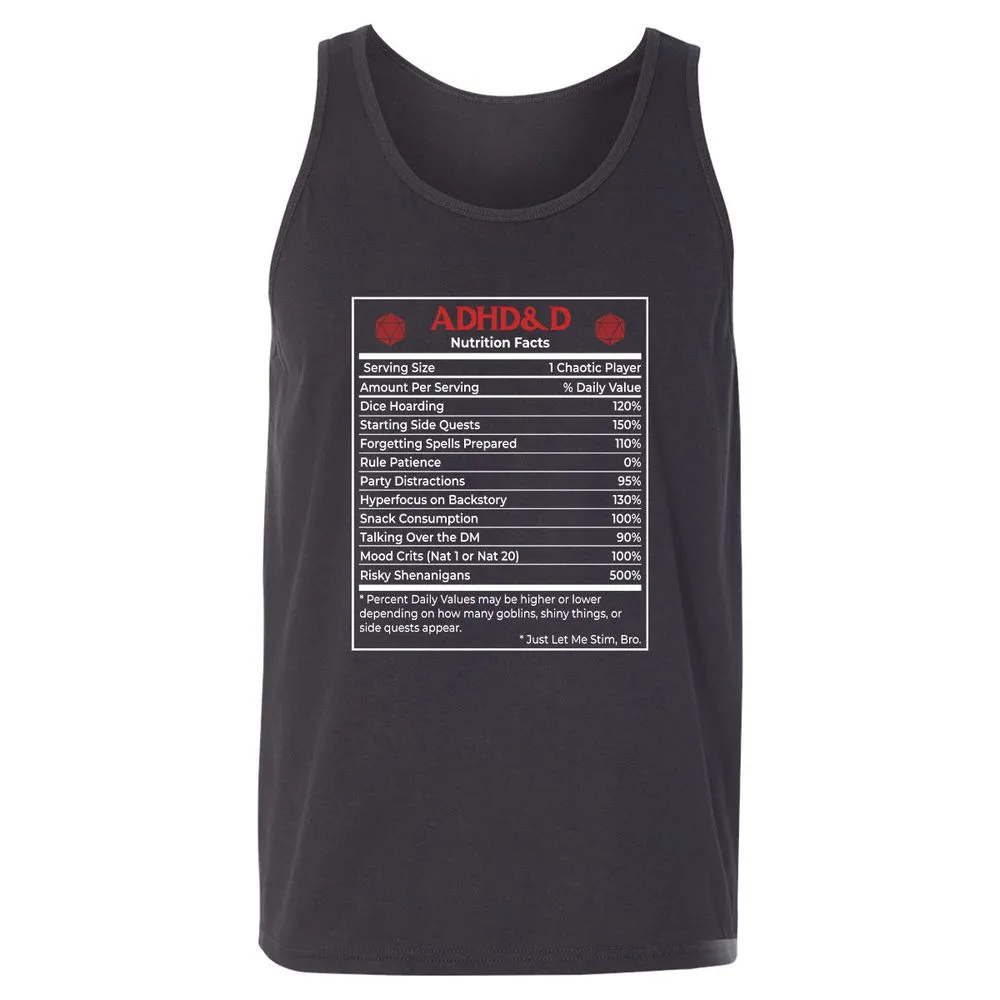 ADHD&D Nutrition Facts Unisex Jersey Tank - Dark Grey - 7
