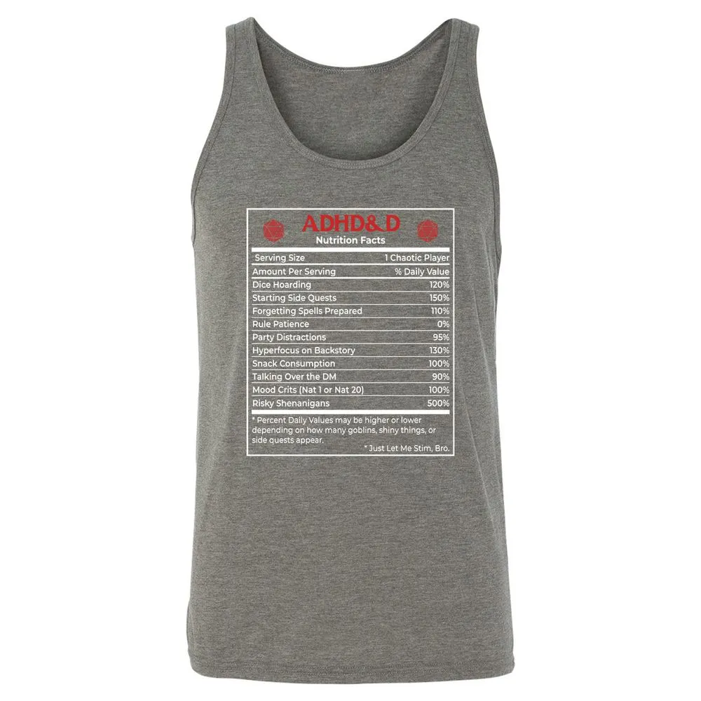 ADHD&D Nutrition Facts Unisex Jersey Tank - Grey Triblend - 8