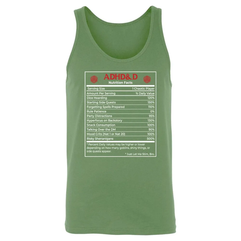ADHD&D Nutrition Facts Unisex Jersey Tank - Leaf - 10