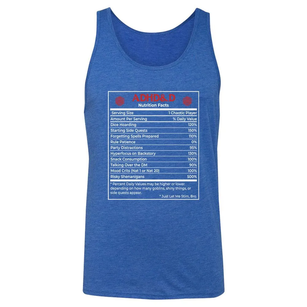 ADHD&D Nutrition Facts Unisex Jersey Tank - True Royal Triblend - 12