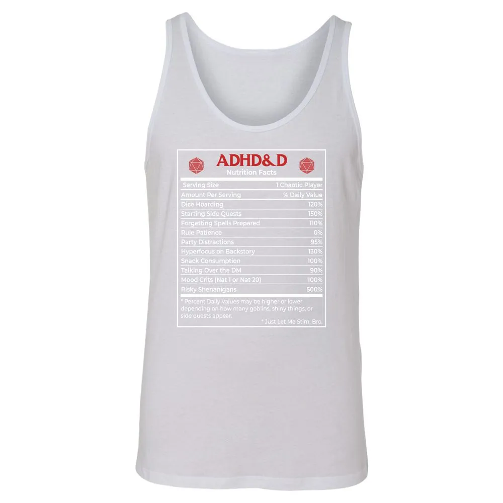 ADHD&D Nutrition Facts Unisex Jersey Tank - White - 14