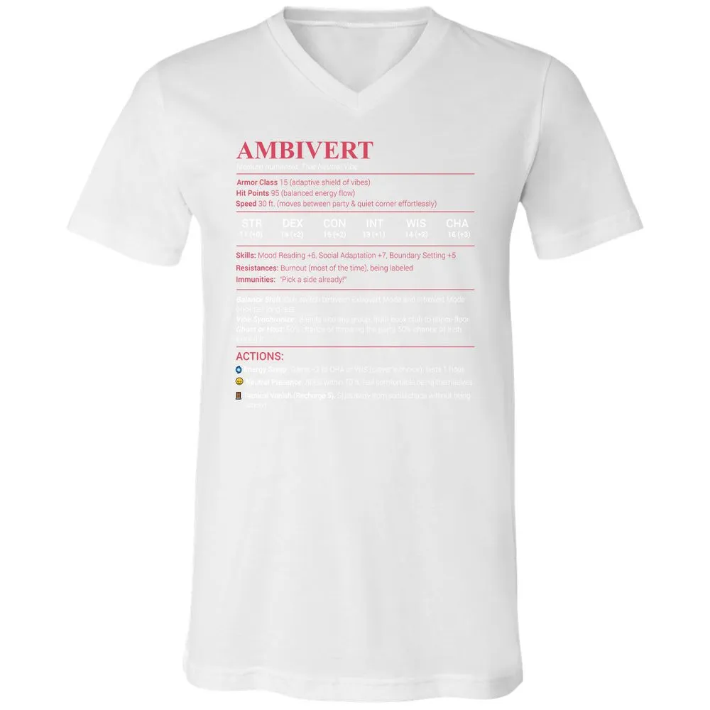 Ambivert Stats Unisex V-Neck T-Shirt - White - 5