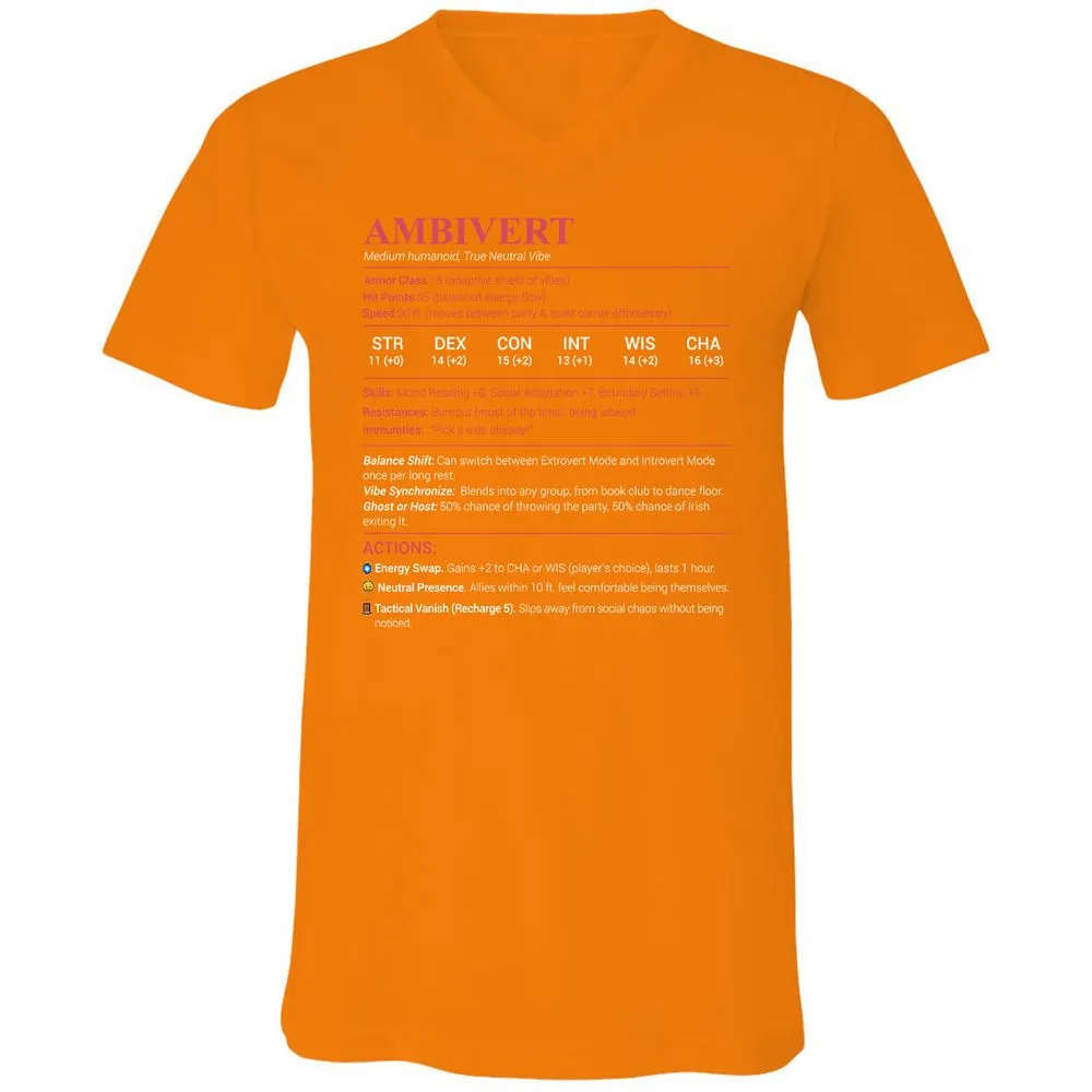 Ambivert Stats Unisex V-Neck T-Shirt - Orange - 11