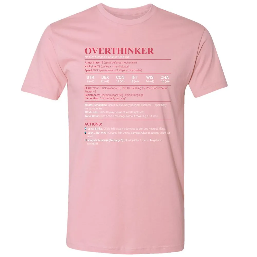 Overthinker Stats Premium Unisex T-Shirt - Light Pink - 3
