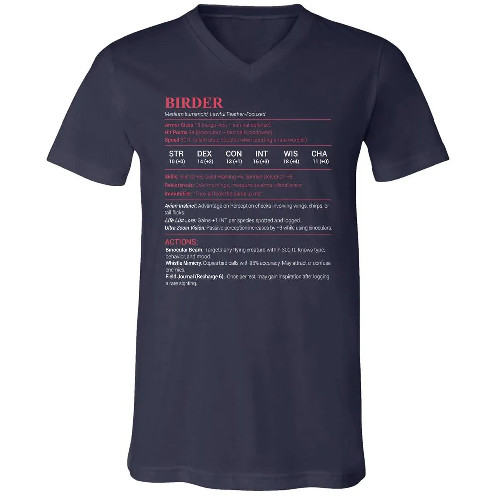 Birder Stats Unisex V-Neck T-Shirt - Navy - 2