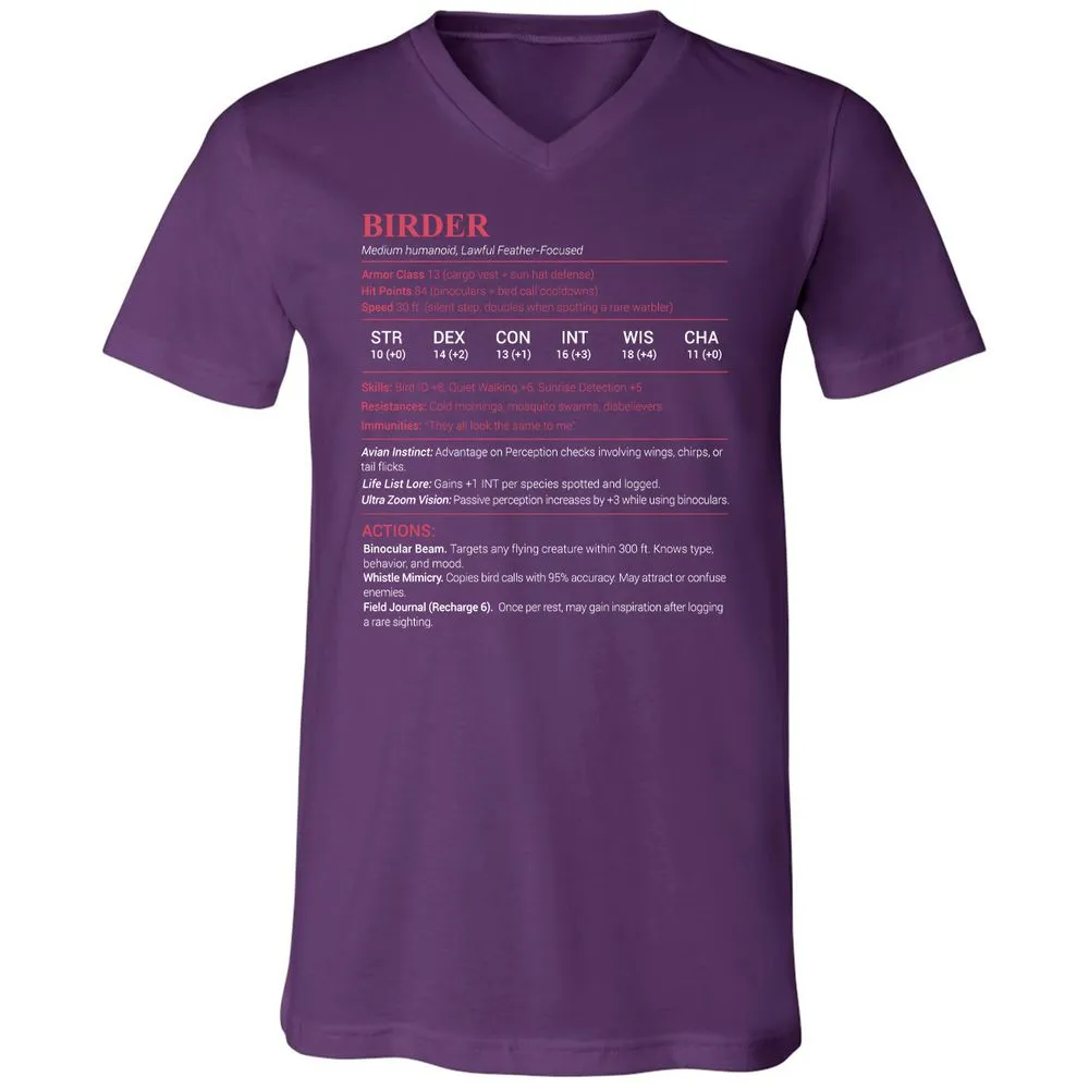 Birder Stats Unisex V-Neck T-Shirt - Team Purple - 9