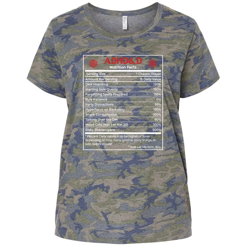 ADHD&D Nutrition Facts Ladies Curvy Jersey - Vintage Camo - 5