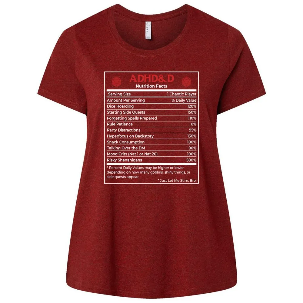 ADHD&D Nutrition Facts Ladies Curvy Jersey - Cardinal - 10