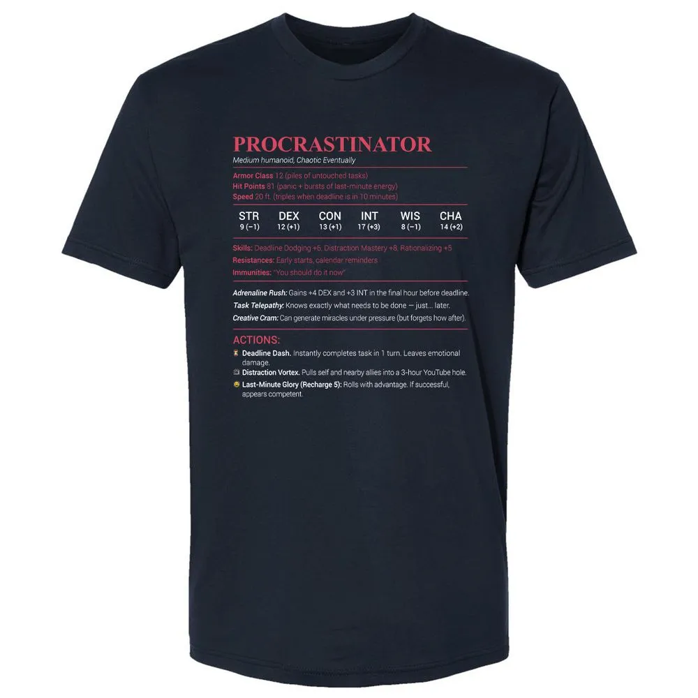 Procrastinator Stats Premium Unisex T-Shirt - Midnight Navy - 2