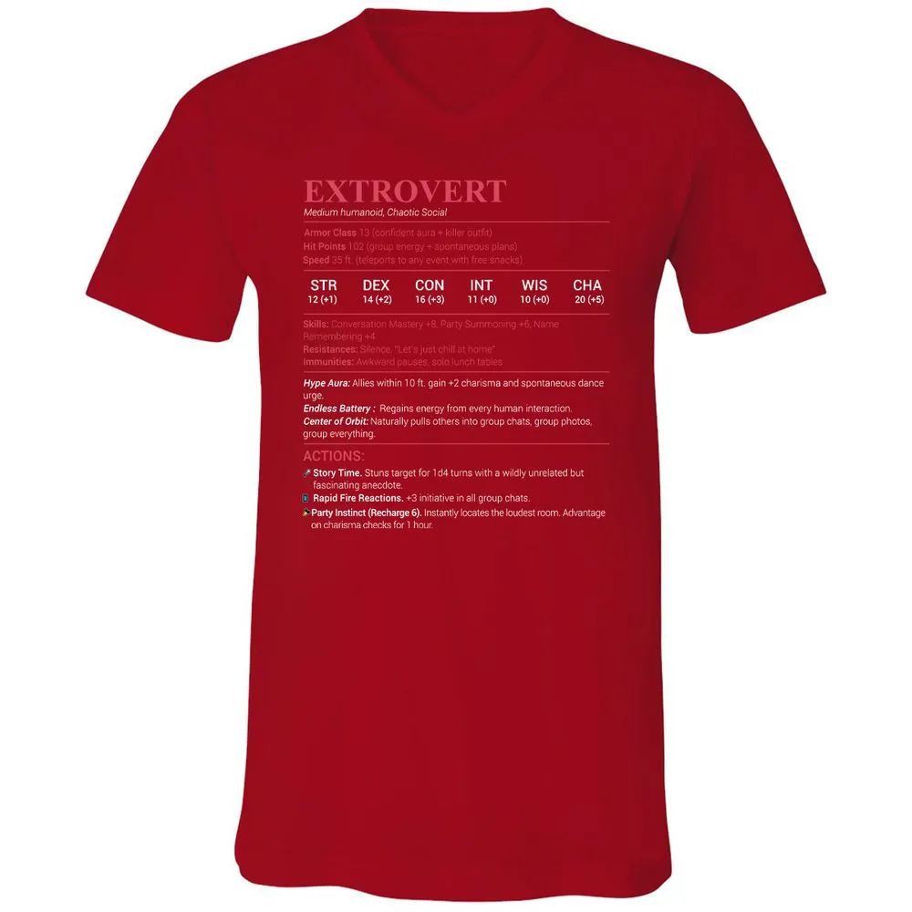 Extrovert Stats Unisex V-Neck T-Shirt - Red - 3