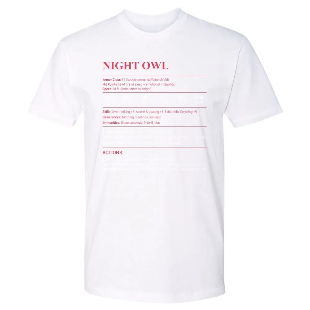 Night Owl Stats Premium Unisex T-Shirt - White - 4