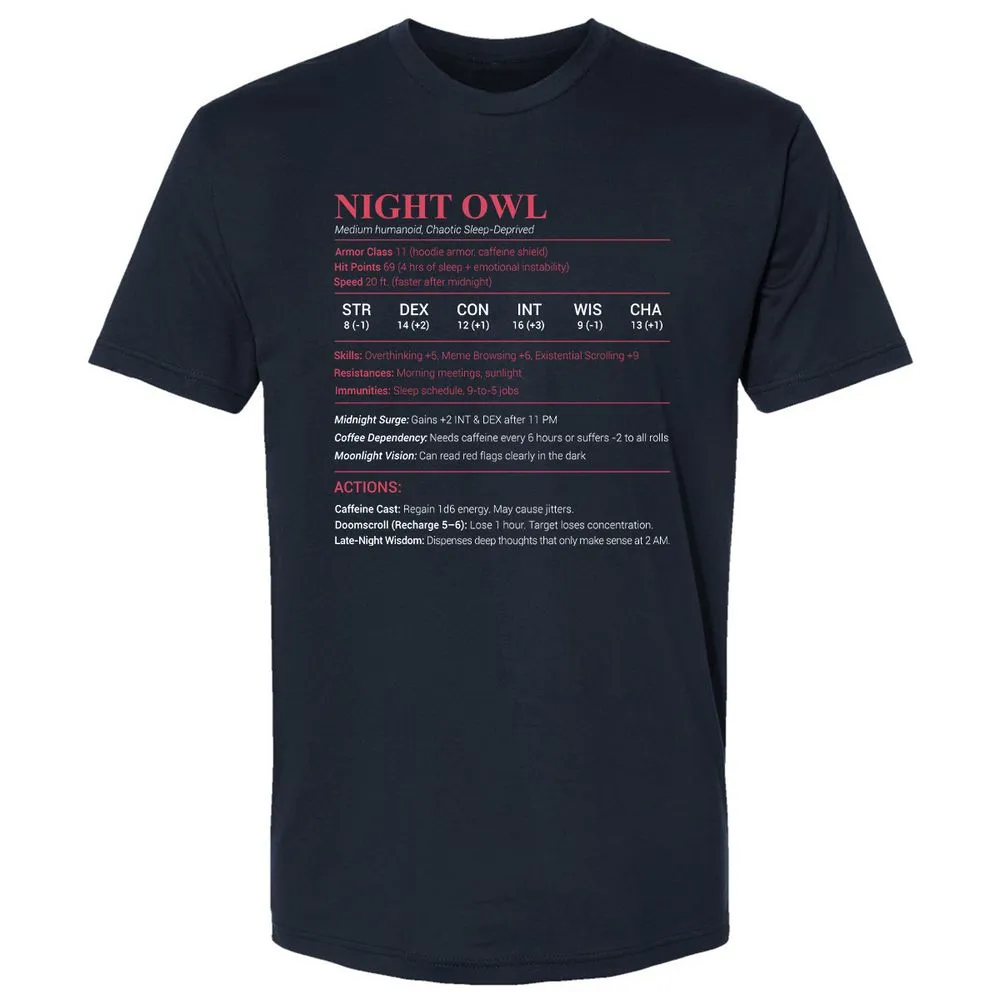 Night Owl Stats Premium Unisex T-Shirt - Midnight Navy - 2