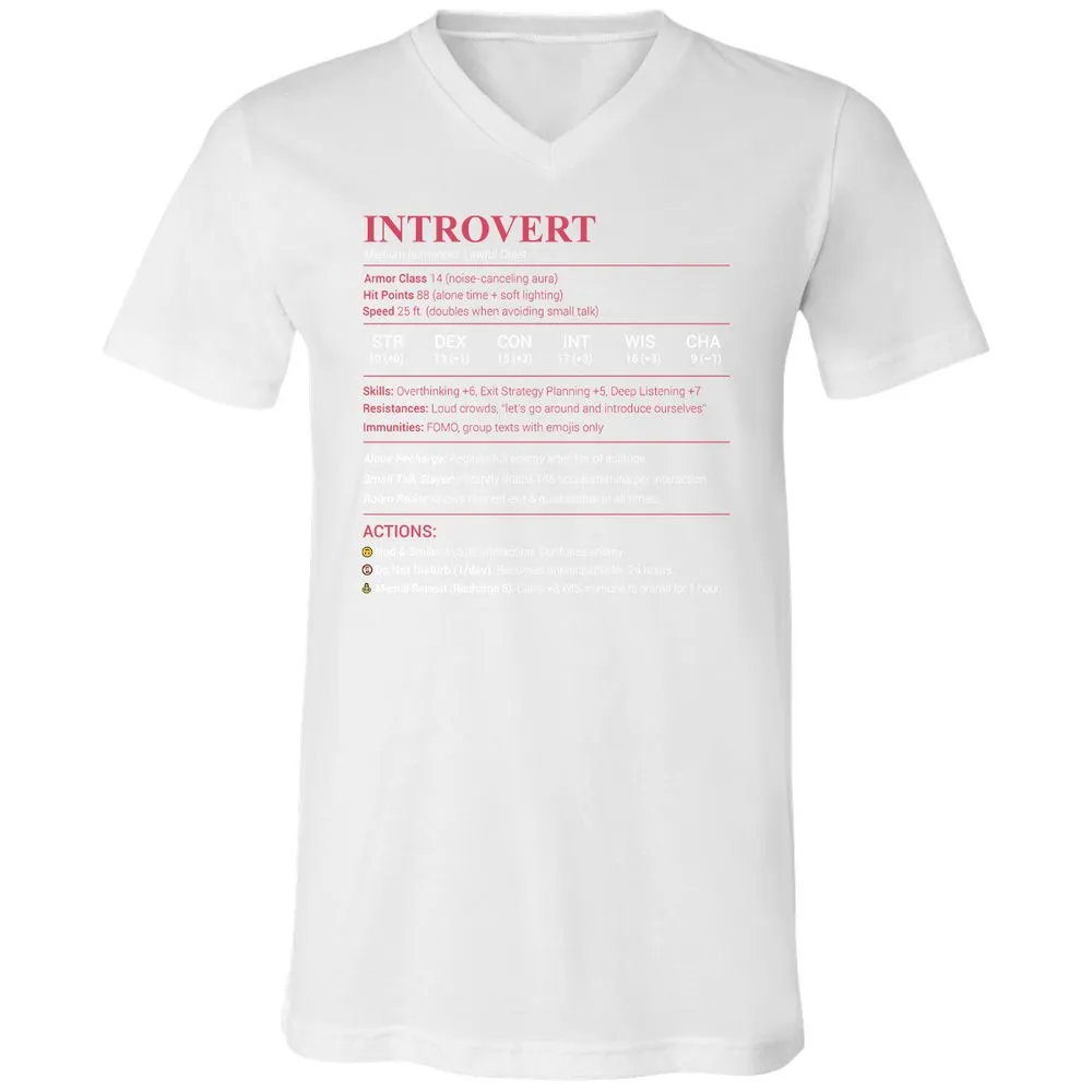 Introvert Stats Unisex V-Neck T-Shirt - White - 5