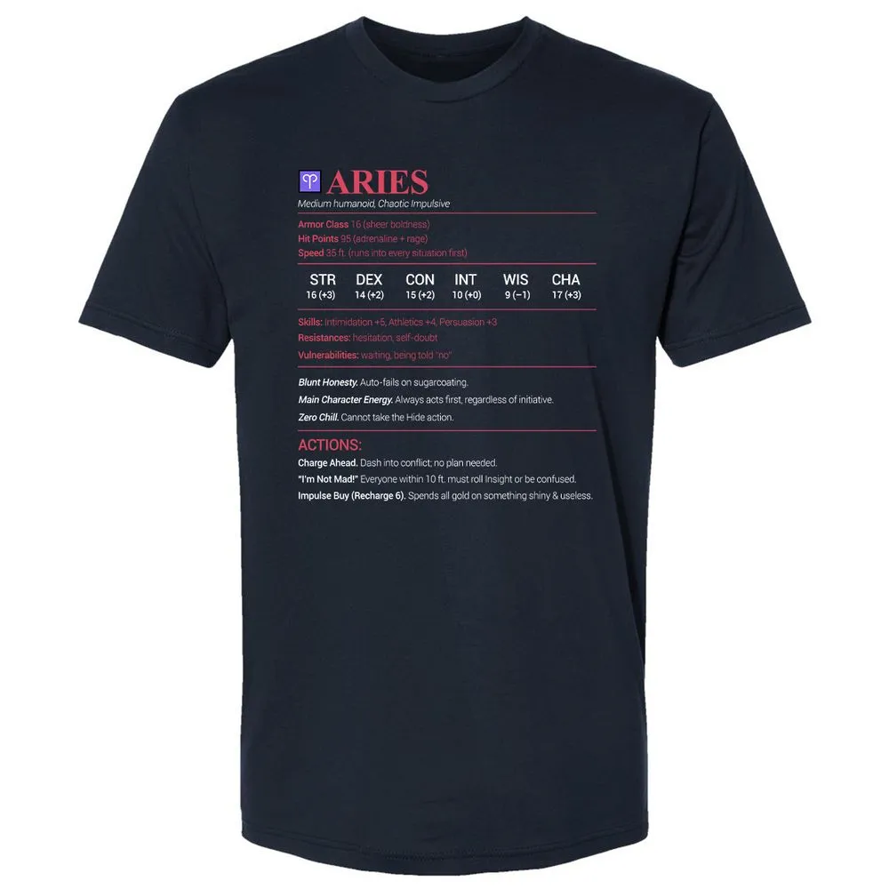 Aries Stats Premium Unisex T-Shirt - Midnight Navy - 2