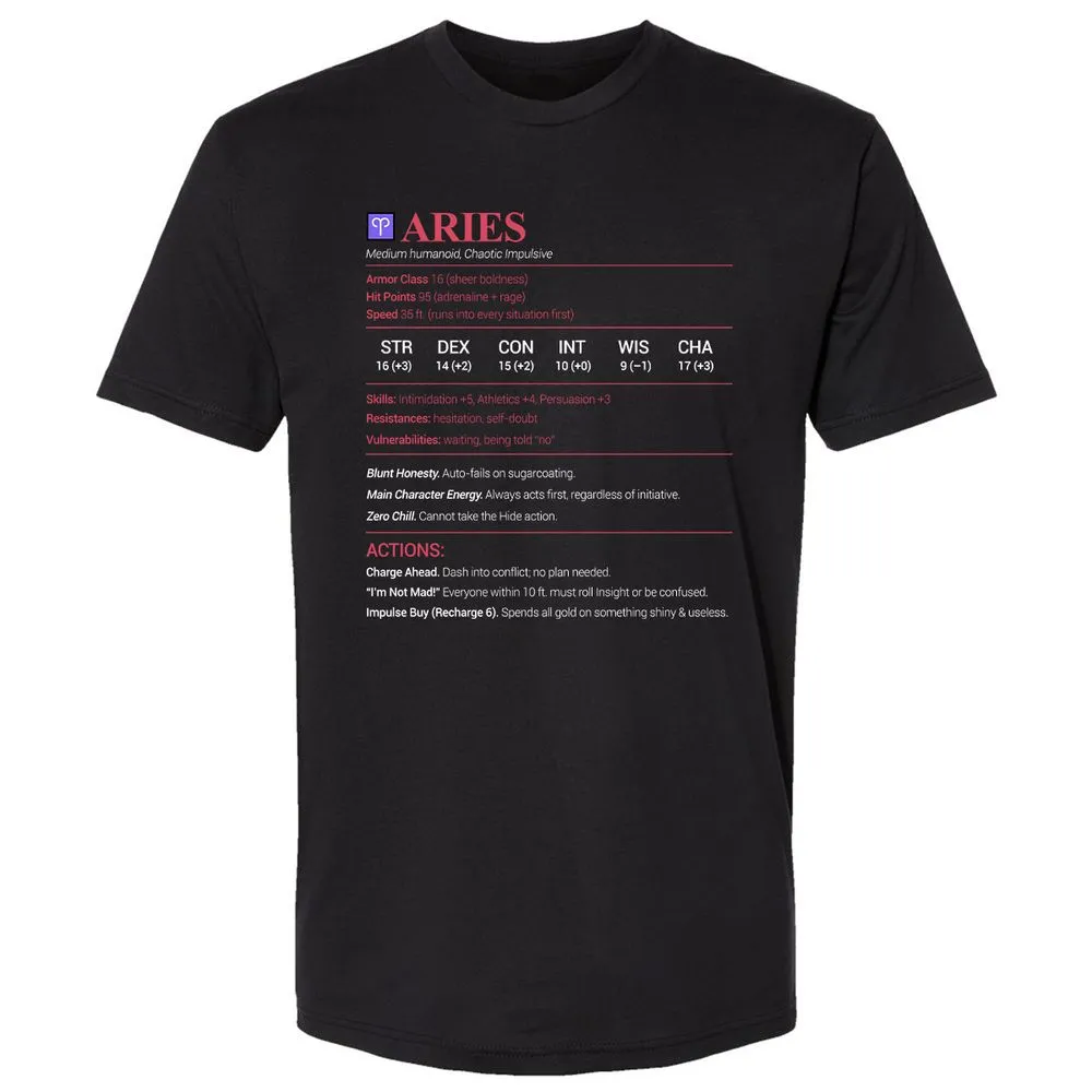 Aries Stats Premium Unisex T-Shirt - Black - 1