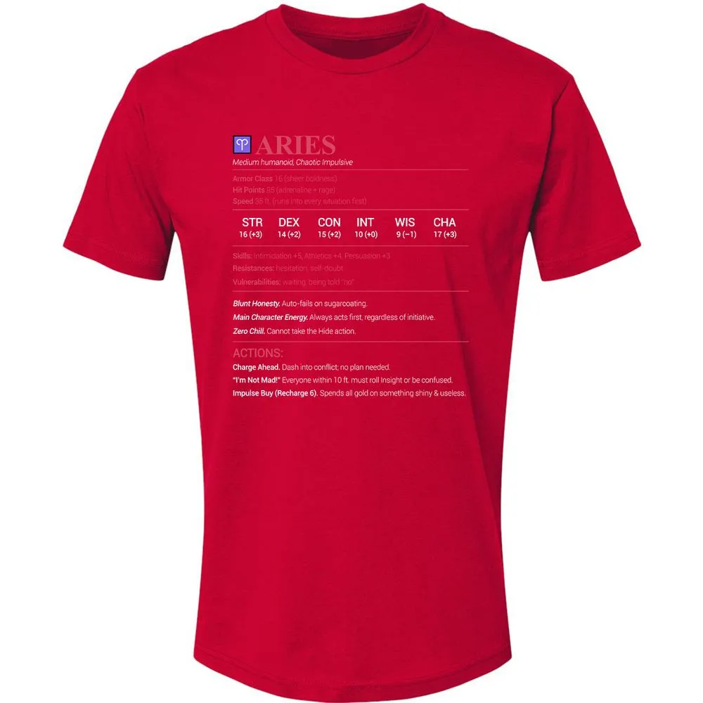 Aries Stats Premium Unisex T-Shirt - Red - 6