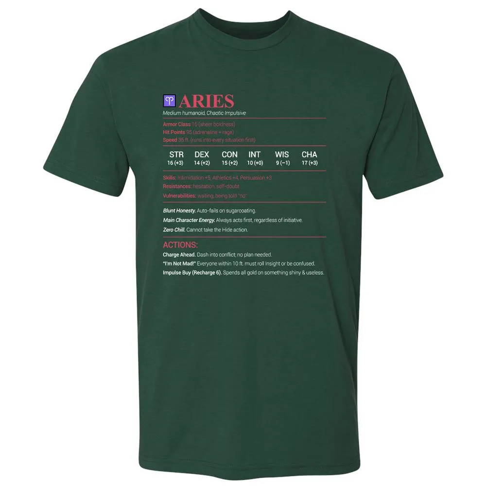 Aries Stats Premium Unisex T-Shirt - Forest Green - 13