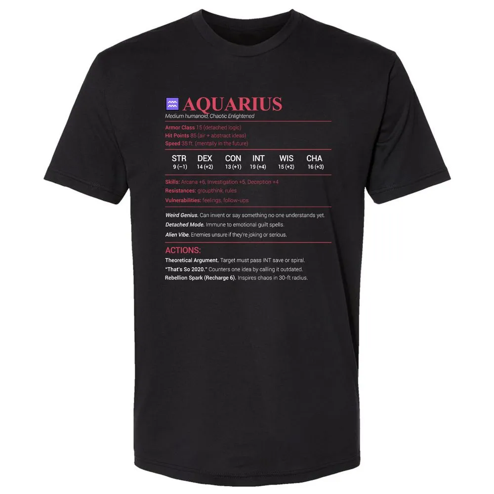Aquarius Stats Premium Unisex T-Shirt - Black - 1