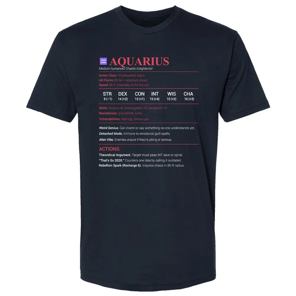 Aquarius Stats Premium Unisex T-Shirt - Midnight Navy - 2