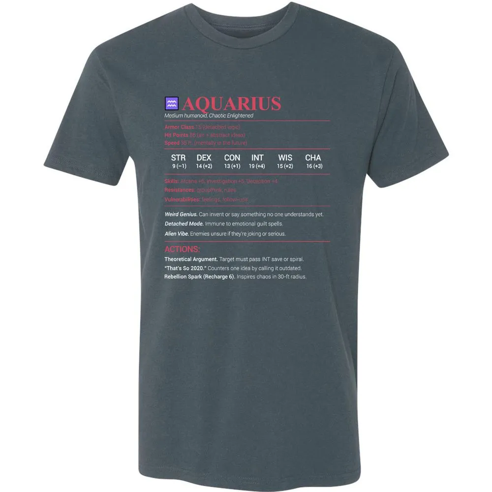 Aquarius Stats Premium Unisex T-Shirt - Indigo - 15