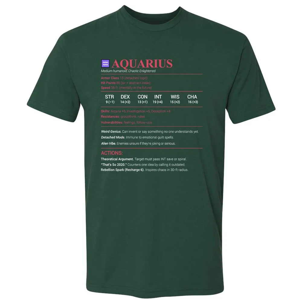 Aquarius Stats Premium Unisex T-Shirt - Forest Green - 13
