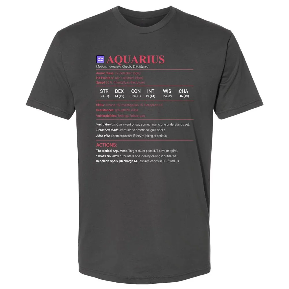 Aquarius Stats Premium Unisex T-Shirt - Heavy Metal - 8