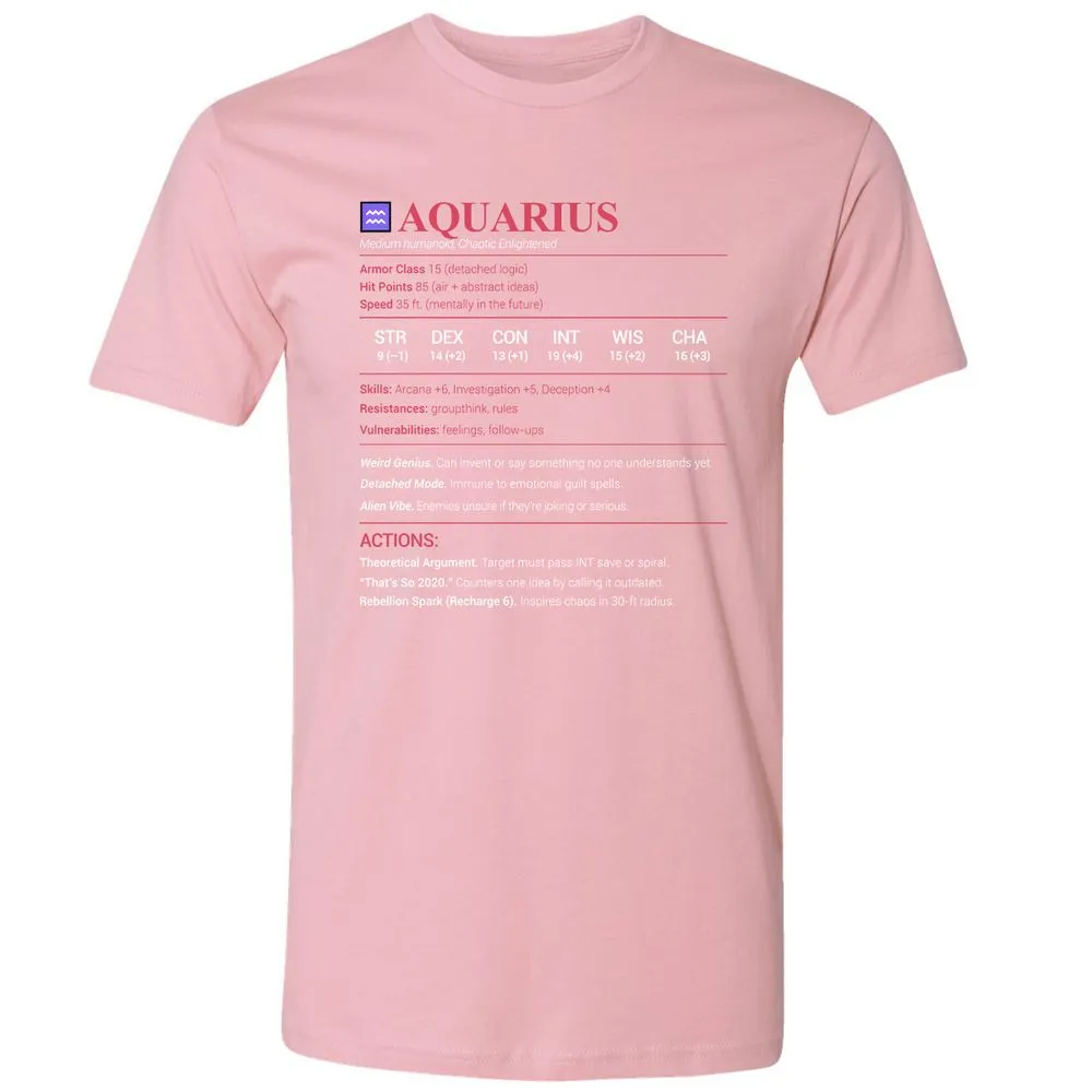 Aquarius Stats Premium Unisex T-Shirt - Light Pink - 3