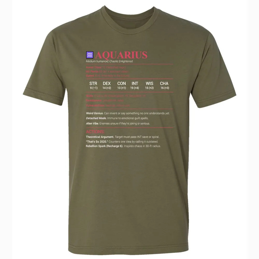 Aquarius Stats Premium Unisex T-Shirt - Military Green - 5