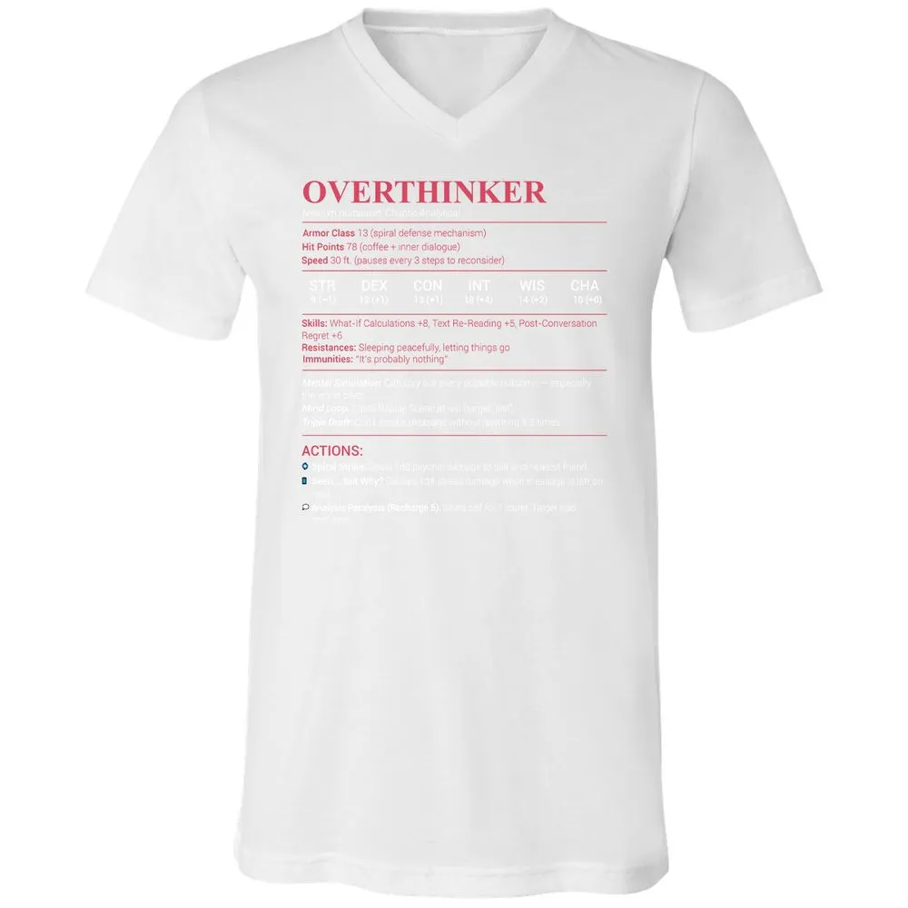 Overthinker Stats Unisex V-Neck T-Shirt - White - 5