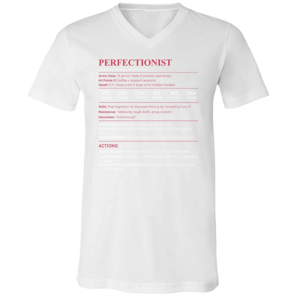 Perfectionist Stats Unisex V-Neck T-Shirt - White - 5