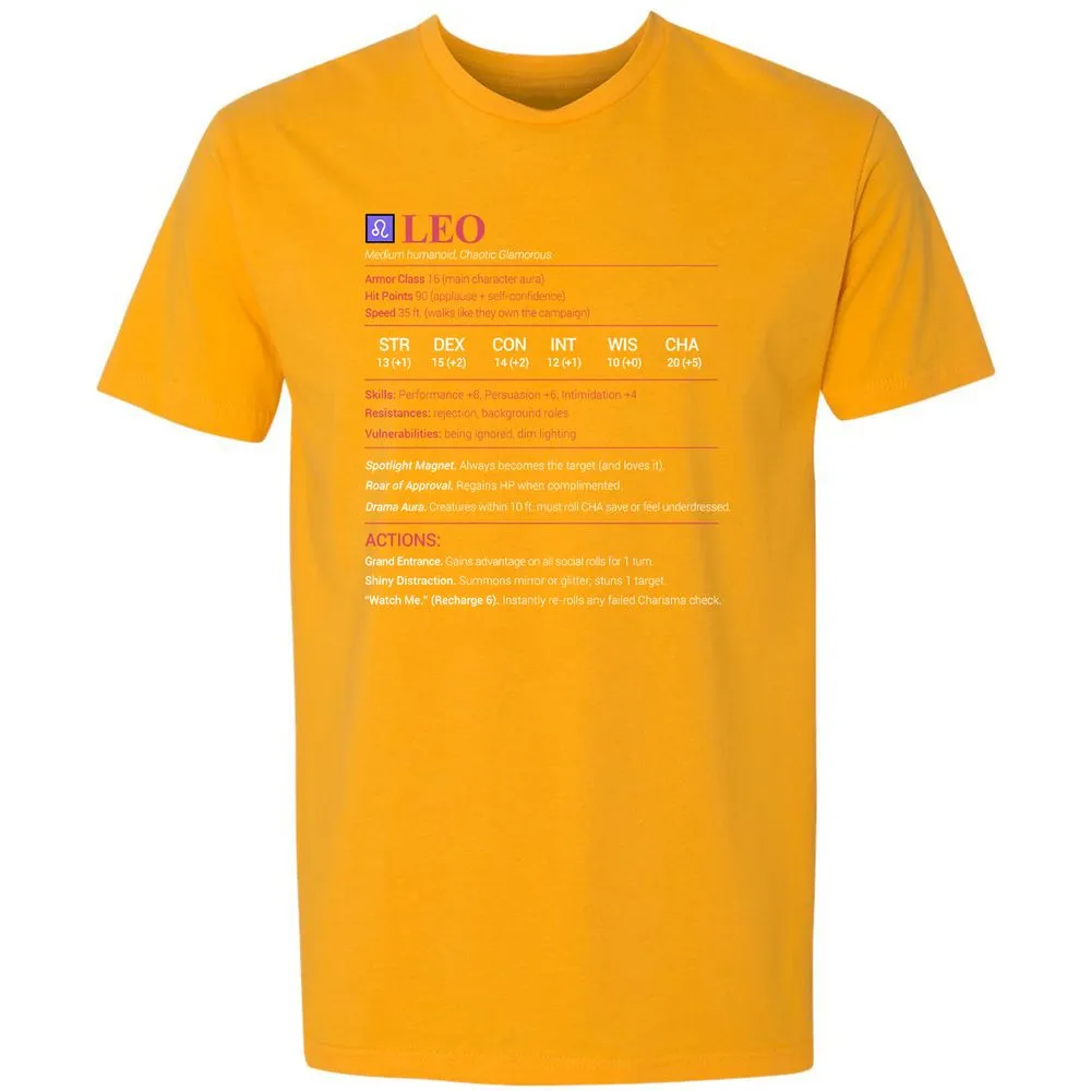 Leo Stats Premium Unisex T-Shirt - Gold - 12