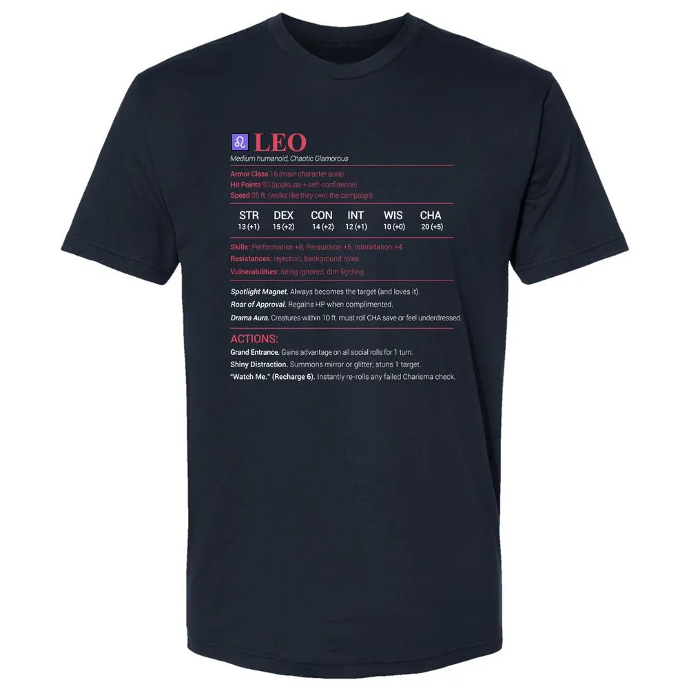 Leo Stats Premium Unisex T-Shirt - Midnight Navy - 2