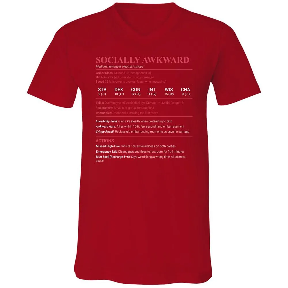 Socially Awkward Stats Unisex V-Neck T-Shirt - Red - 3
