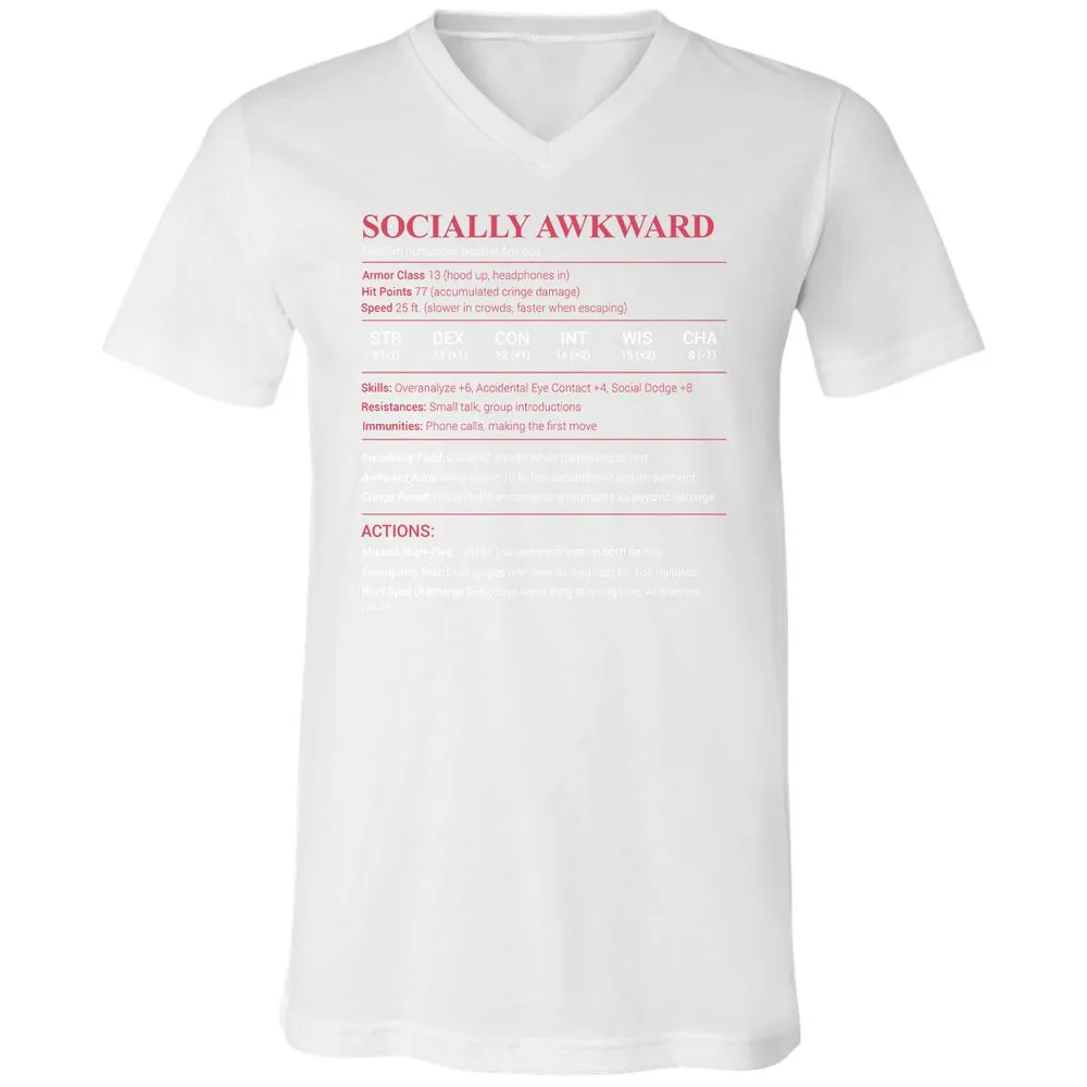 Socially Awkward Stats Unisex V-Neck T-Shirt - White - 5