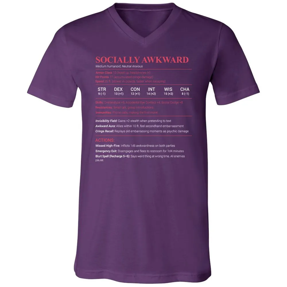 Socially Awkward Stats Unisex V-Neck T-Shirt - Team Purple - 9