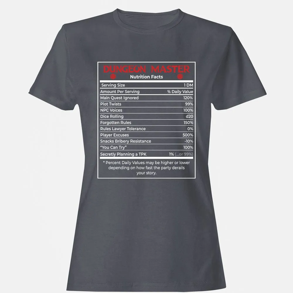 Dungeon Master Nutrition Facts Women's T-Shirt - Dark Heather - 5