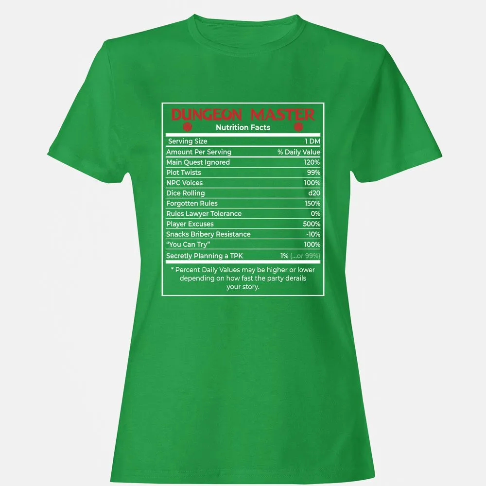 Dungeon Master Nutrition Facts Women's T-Shirt - Irish Green - 7