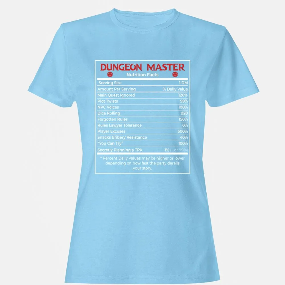 Dungeon Master Nutrition Facts Women's T-Shirt - Light Blue - 8