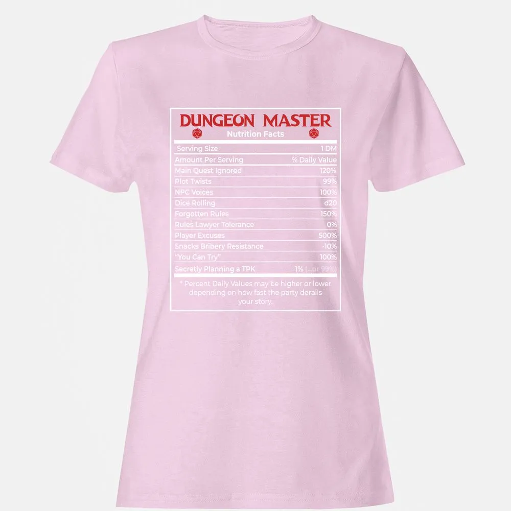Dungeon Master Nutrition Facts Women's T-Shirt - Light Pink - 9