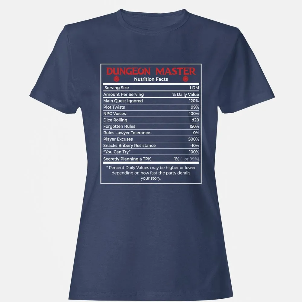 Dungeon Master Nutrition Facts Women's T-Shirt - Navy - 10