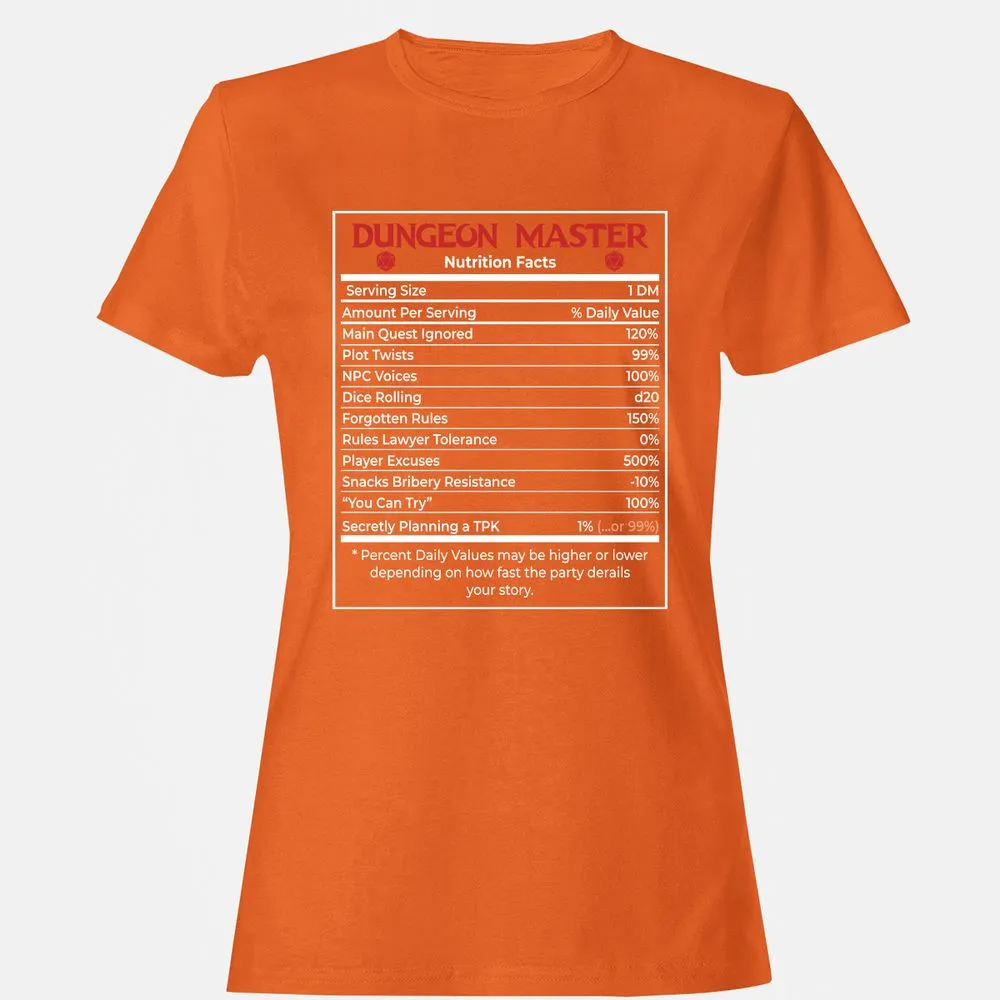 Dungeon Master Nutrition Facts Women's T-Shirt - Orange - 11