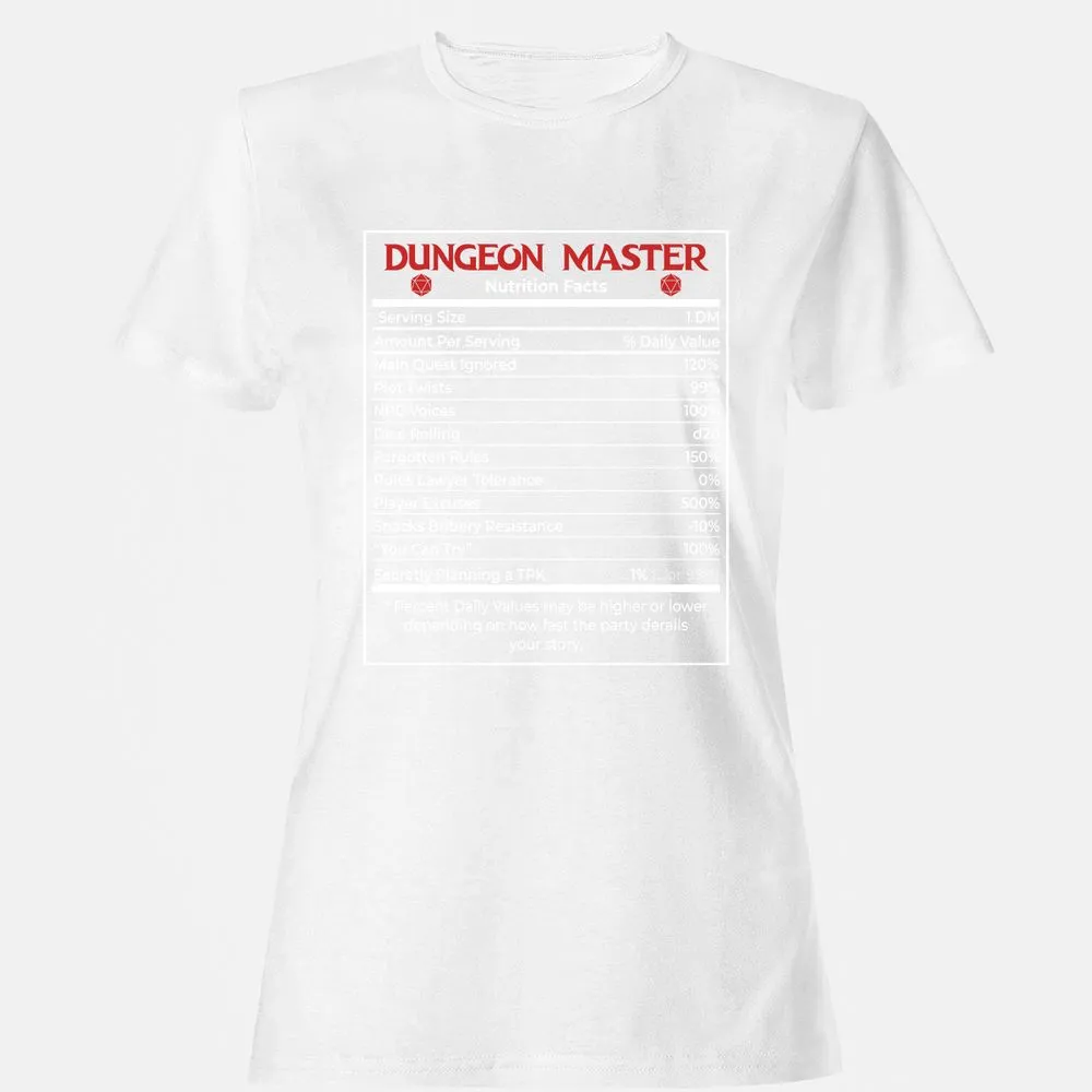 Dungeon Master Nutrition Facts Women's T-Shirt - White - 16
