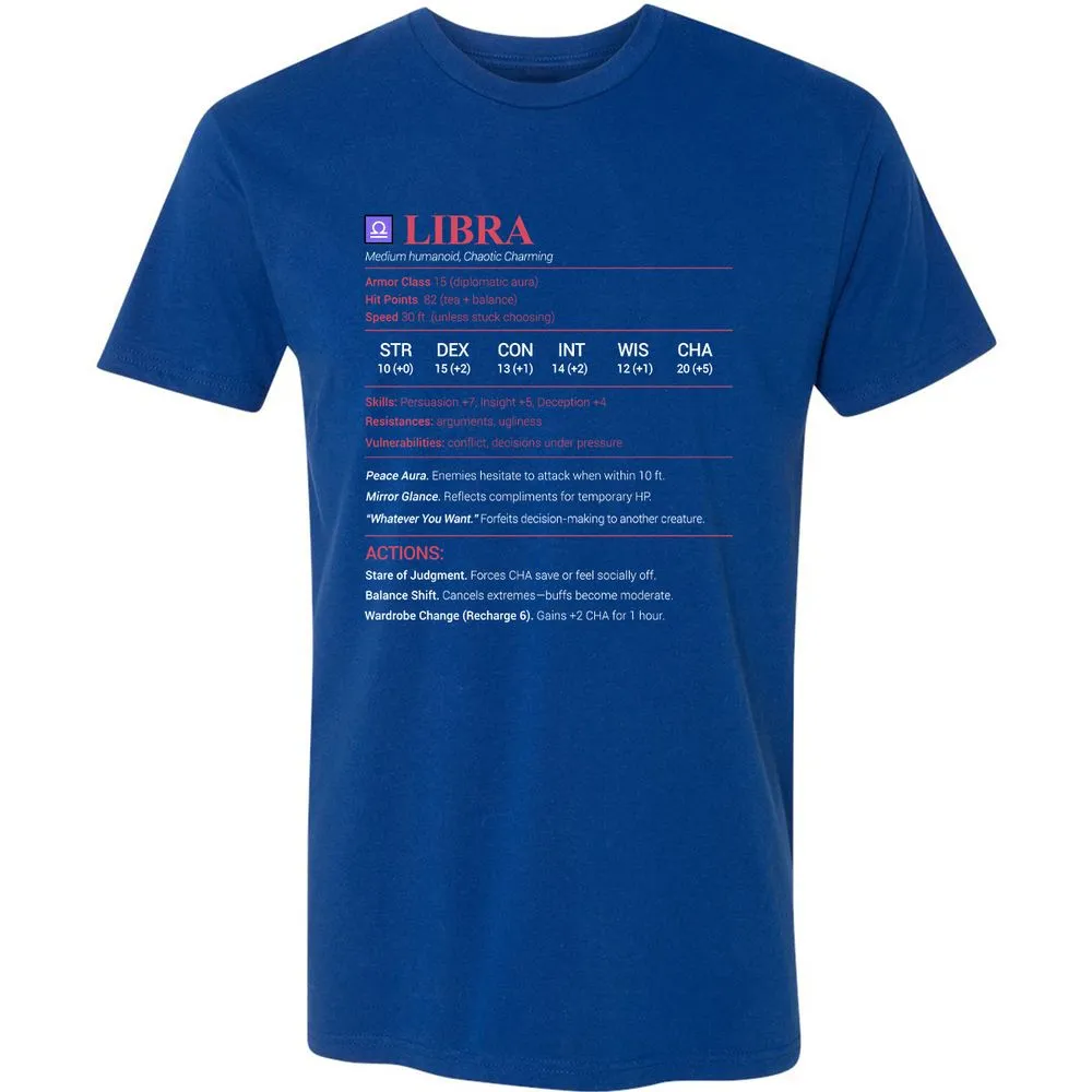 Libra Stats Premium Unisex T-Shirt - Royal - 10
