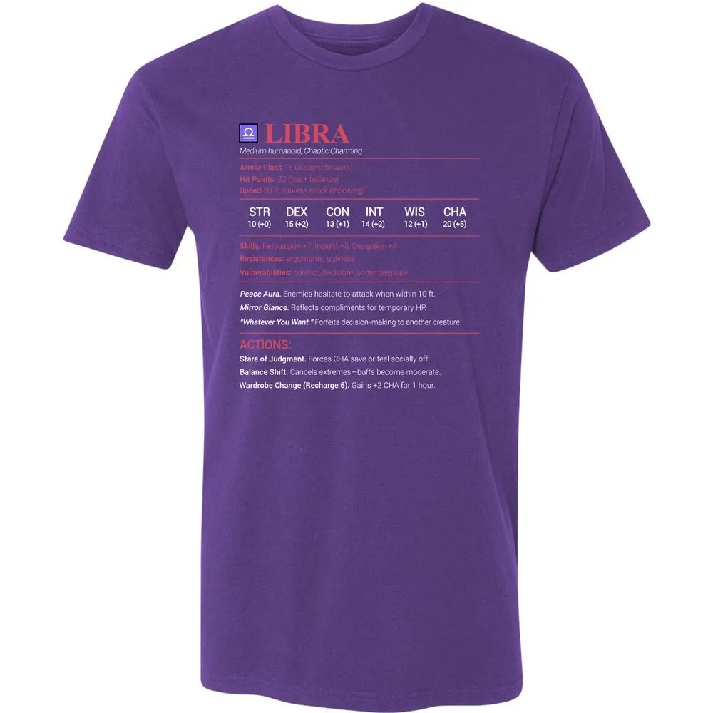 Libra Stats Premium Unisex T-Shirt - Purple Rush - 7