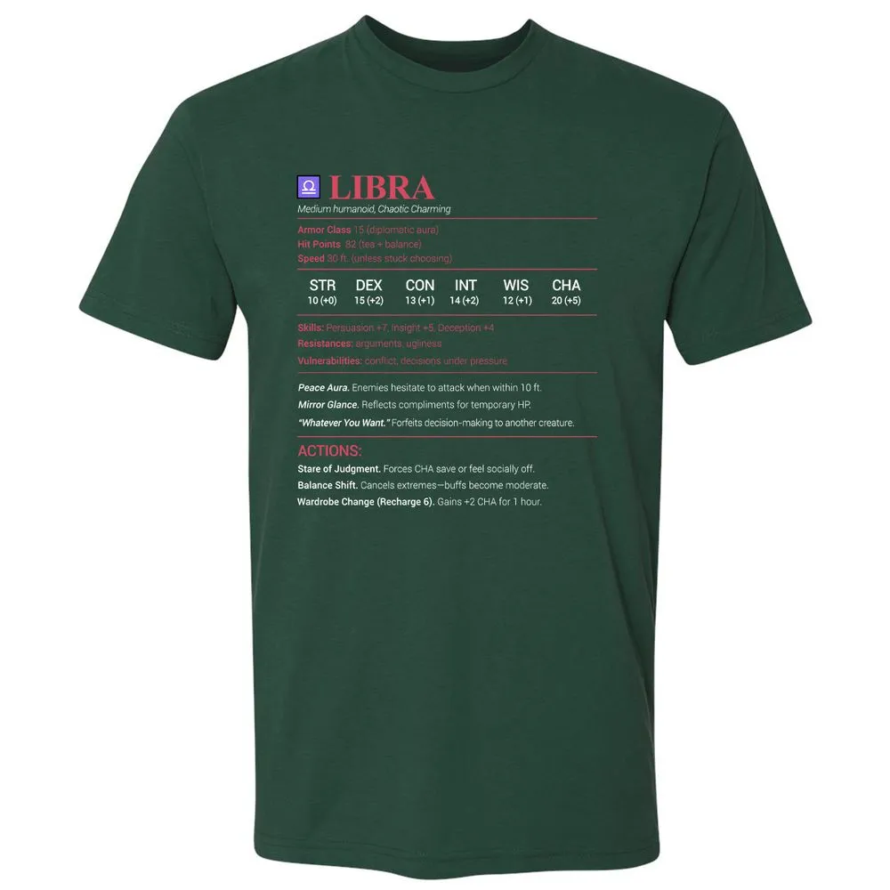Libra Stats Premium Unisex T-Shirt - Forest Green - 13