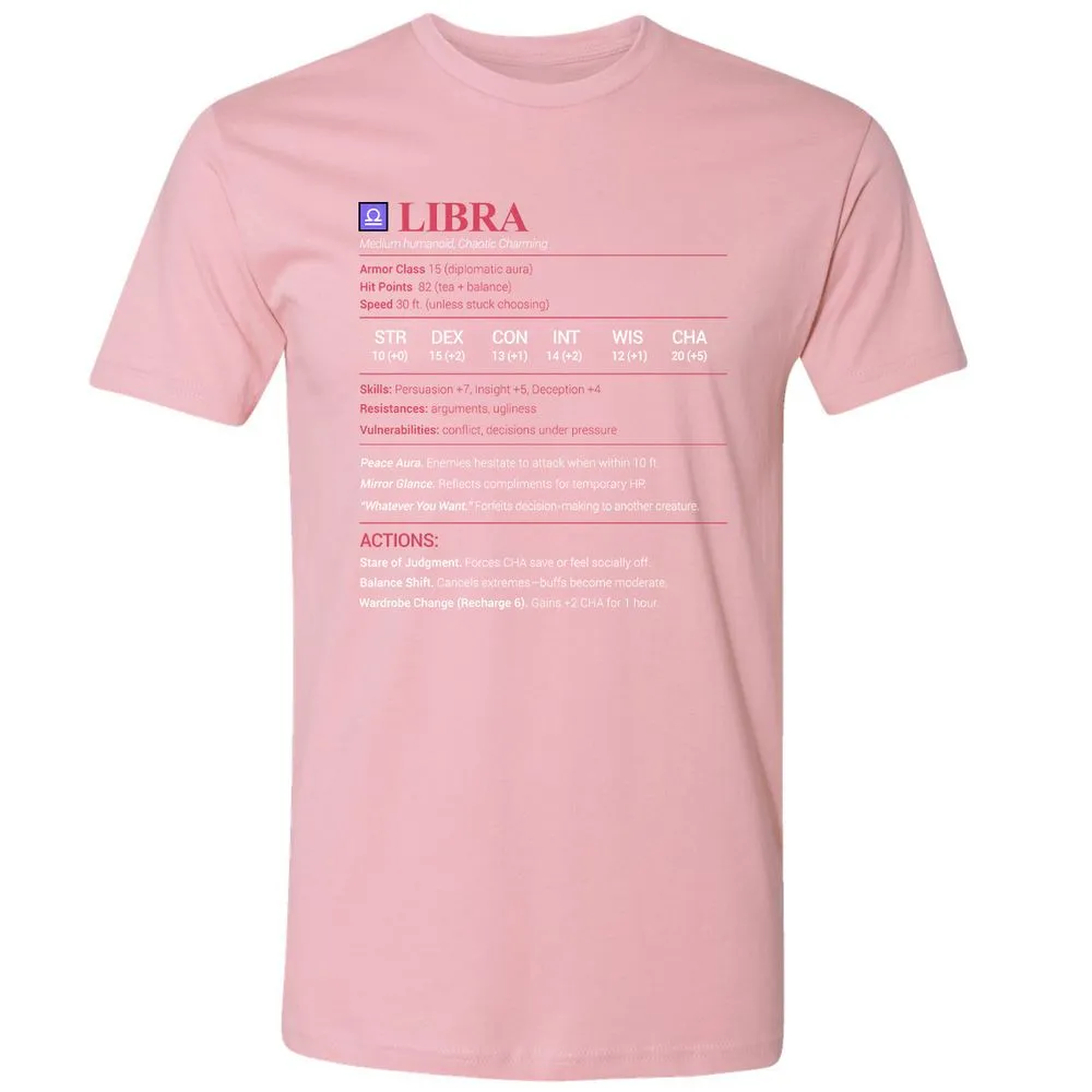 Libra Stats Premium Unisex T-Shirt - Light Pink - 3