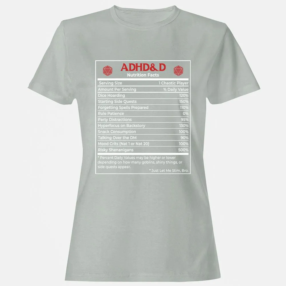 ADHD&D Nutrition Facts Women's T-Shirt - Ash - 2
